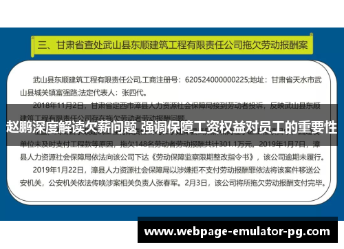 赵鹏深度解读欠薪问题 强调保障工资权益对员工的重要性 赵鹏深度解读欠薪问题 强调保障工资权益对员工的重要性