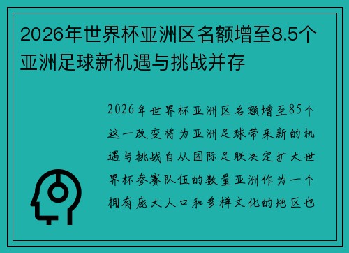 2026年世界杯亚洲区名额增至8.5个 亚洲足球新机遇与挑战并存